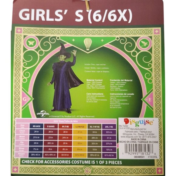 Disguise Girls S (6/6X) Wicked Elphaba Deluxe Costume With Dress, Cape and Hat - Picture 8 of 8